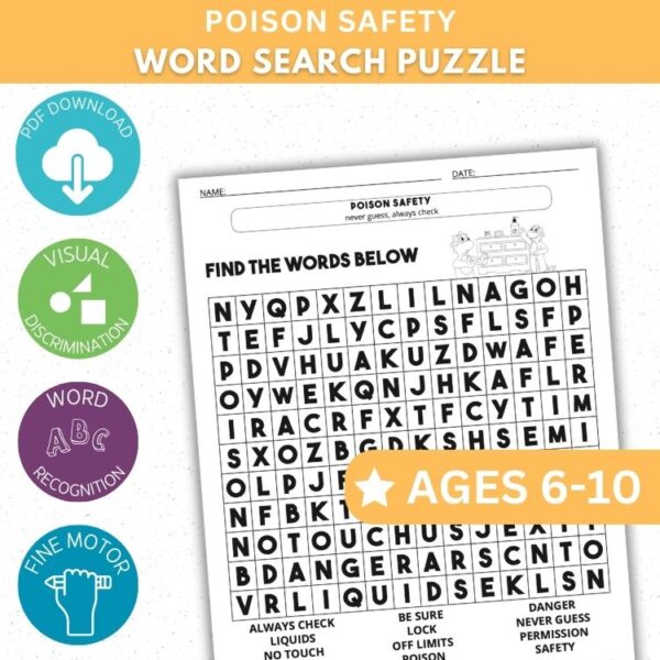 Poison Safety Activity - Word Search