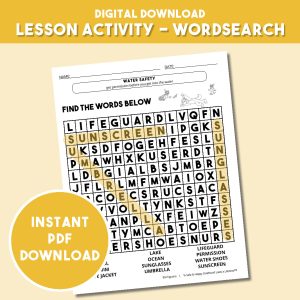 Water Safety Activity - Word Search