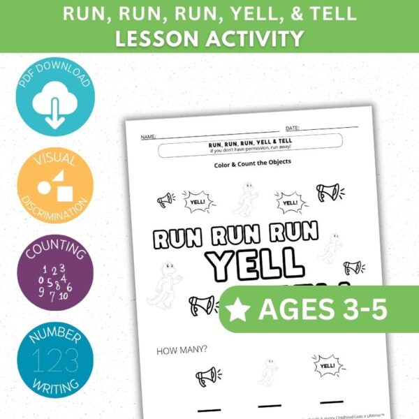 Run, Run, Run, Yell & Tell Activity - Color & Count
