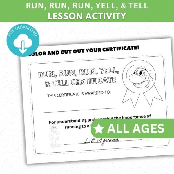Run, Run, Run, Yell & Tell Activity - Lesson Certificate